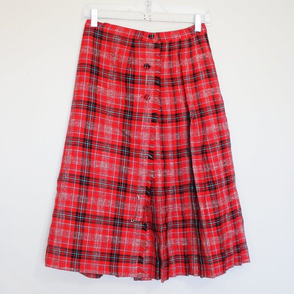 vintage 100% wool plaid red kilt pleated skirt - Picture 1 of 5